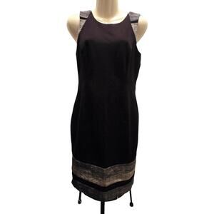 White House Black Market‎ Black Sheath Dress Metallic Trim Sleeveless Size 4
